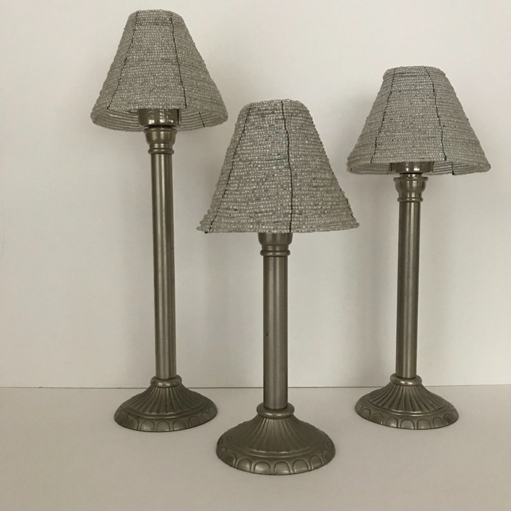 Set of Three Pottery Barn Votive Holders with Beaded Shades